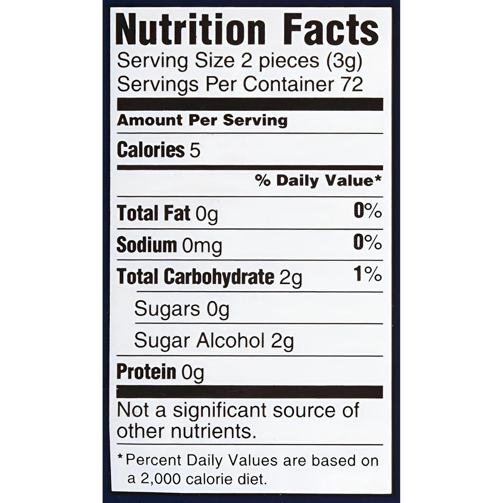 Dentyne Ice Peppermint gum 16-piece pack side view showing contents.