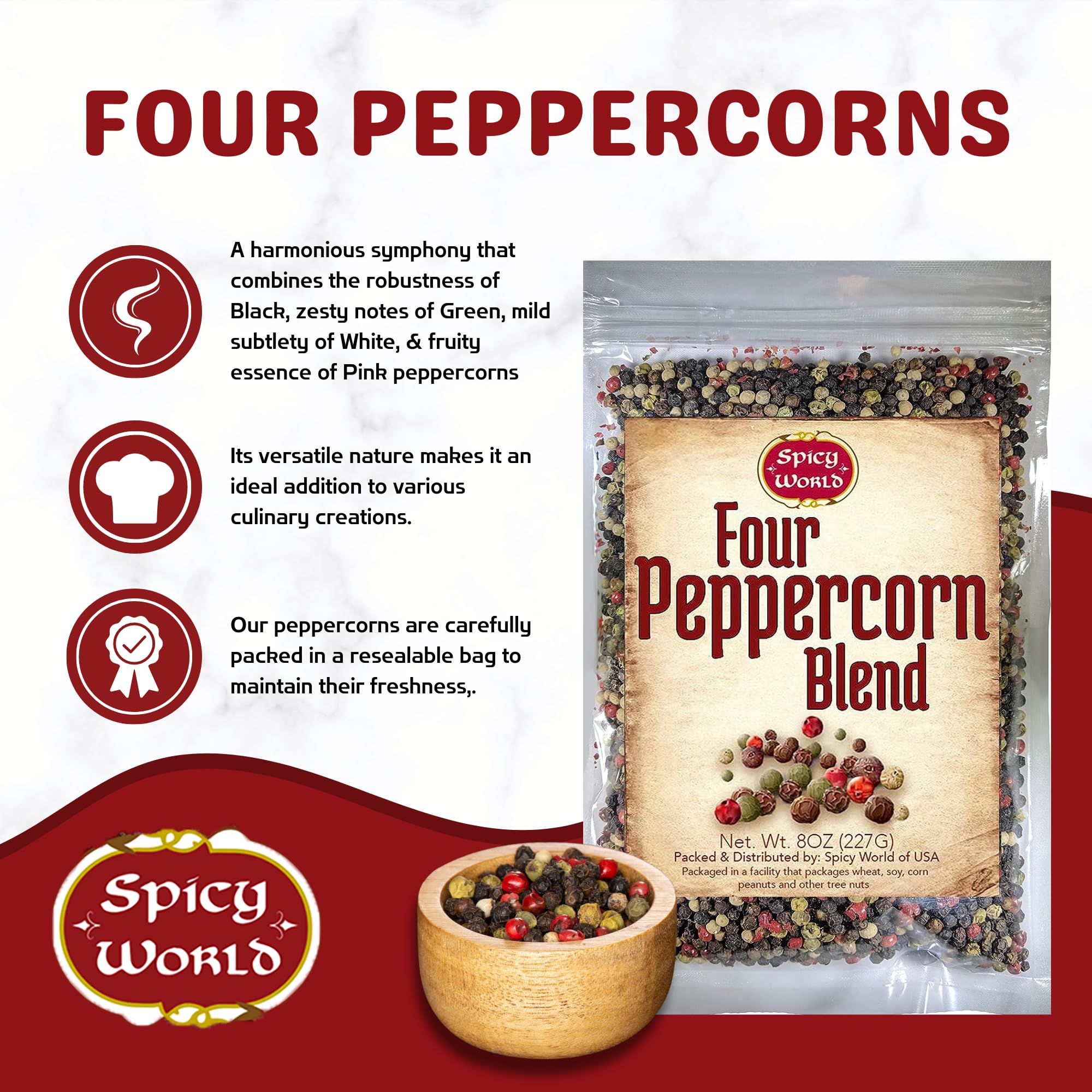 Denver Spice rainbow peppercorns display colorful grains for culinary flair
