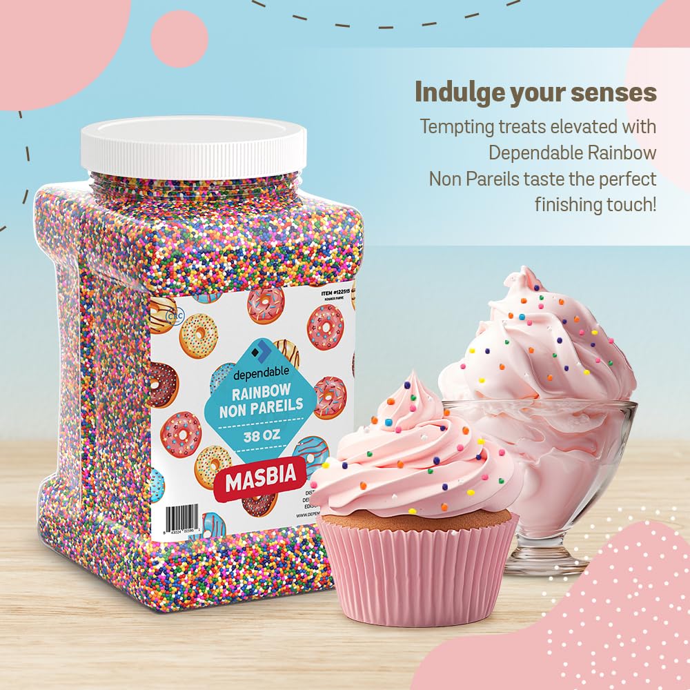 Dependable Food Rainbow Nonpareils ice cream topping adds color