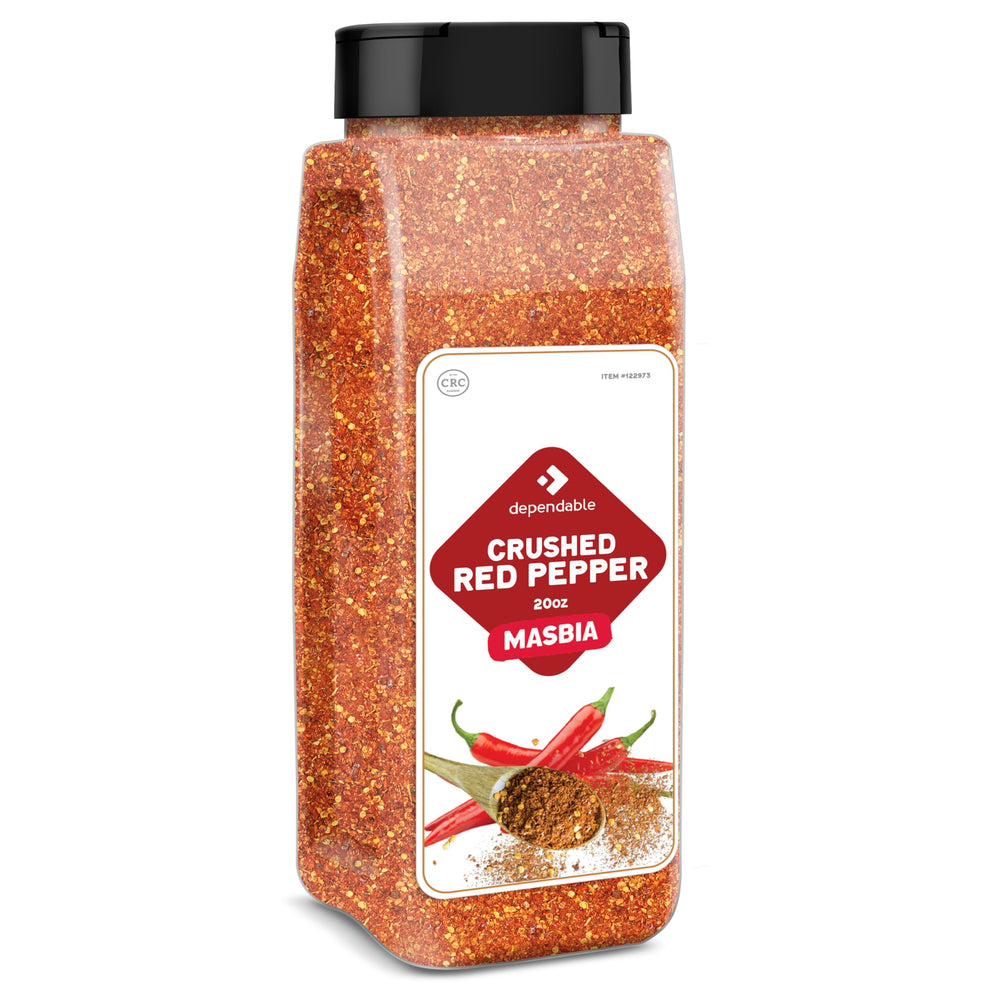 Dependable Foods Crushed Red Pepper Flakes jar boosts bold flavor in everyday cooking