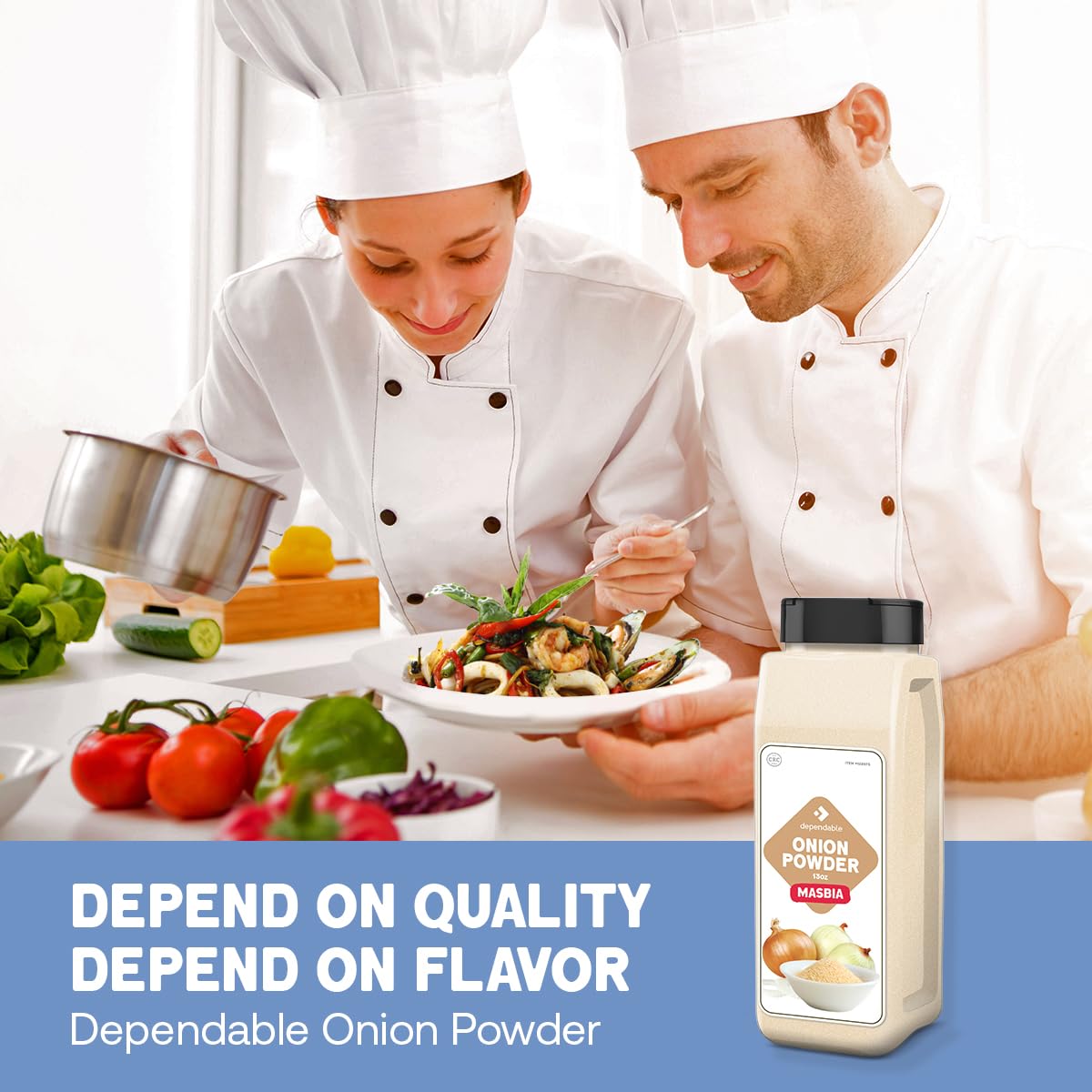Close-up of natural granules in Dependable Foods onion powder for authentic seasoning texture.