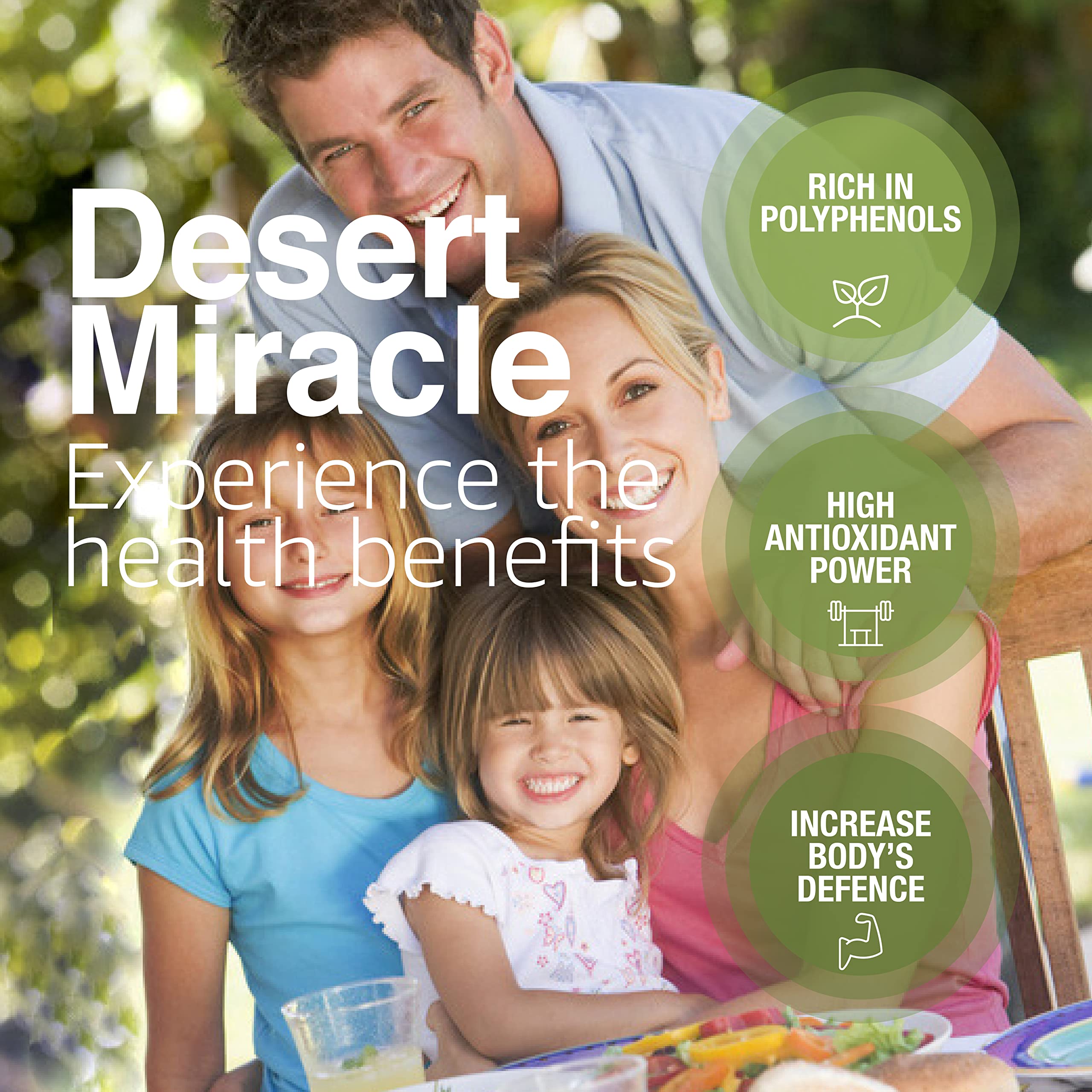 DESERTMIRACLE polyphenol-rich label close-up indicating premium quality