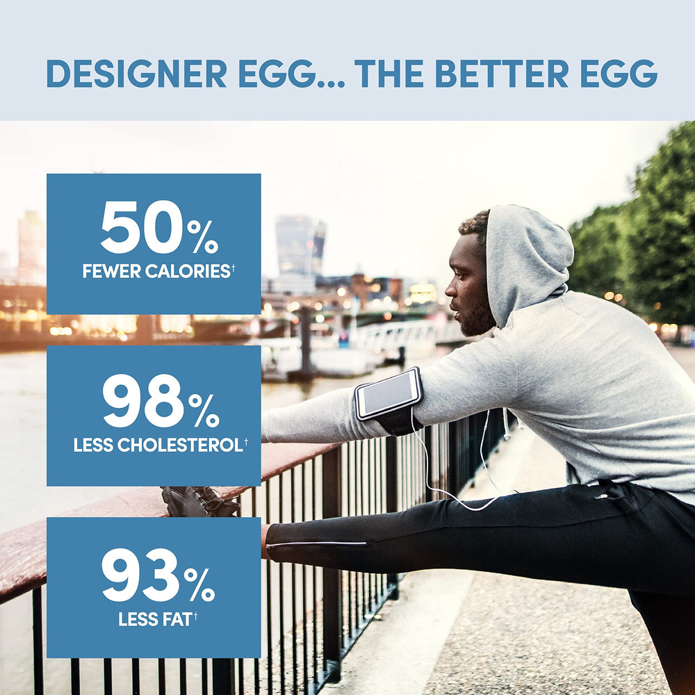 Designer Wellness Designer Egg Vanilla bottle label highlighting clean ingredients and low calories