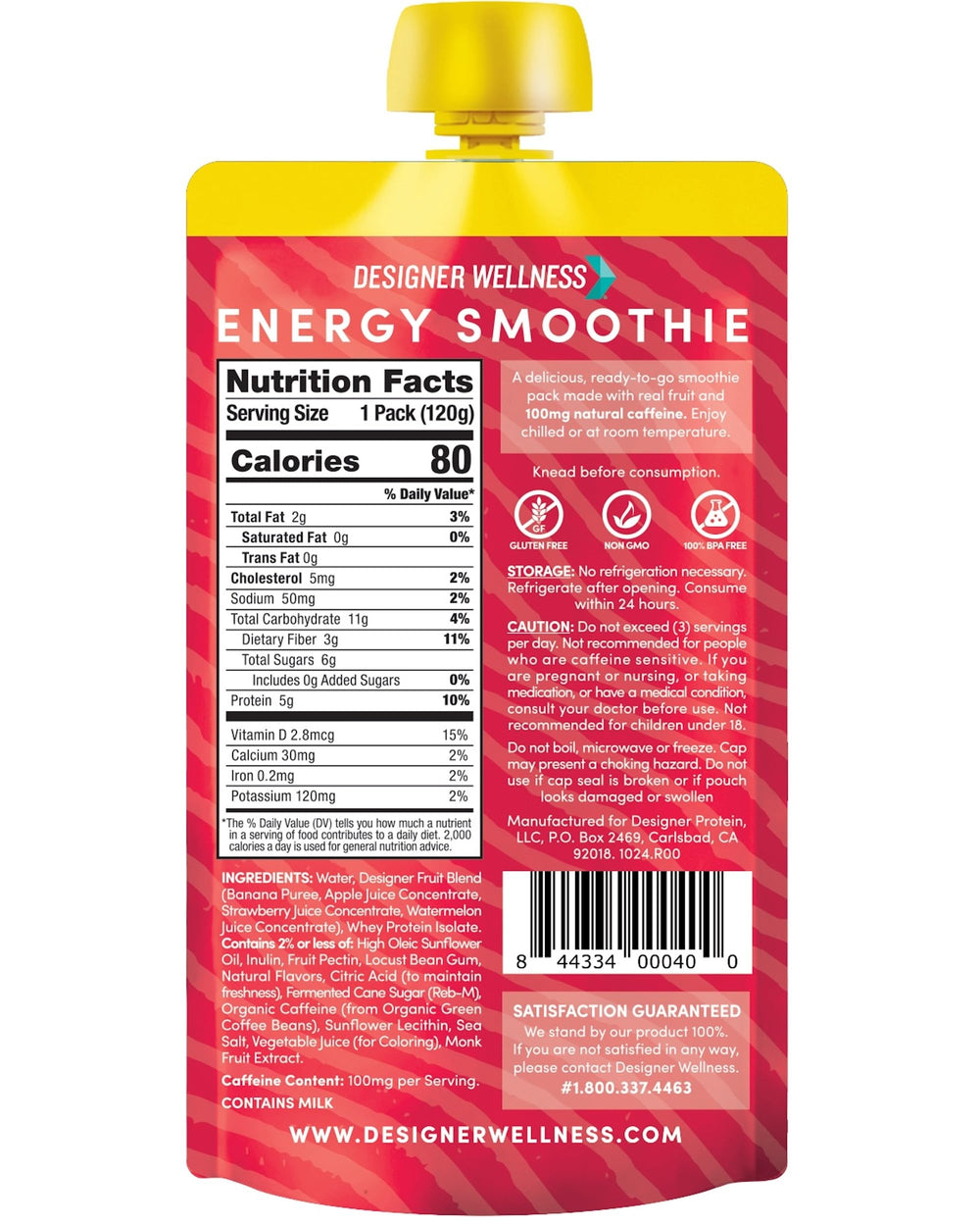 Designer Wellness Energy Smoothie real fruit blend close-up highlighting natural sweetness.