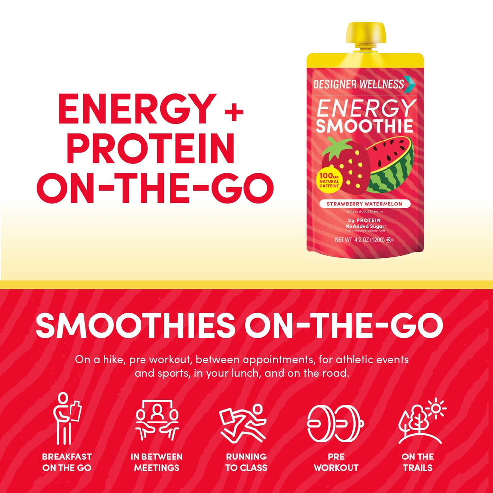 Designer Wellness Energy Smoothie gluten-free label emphasizing clean nutrition.