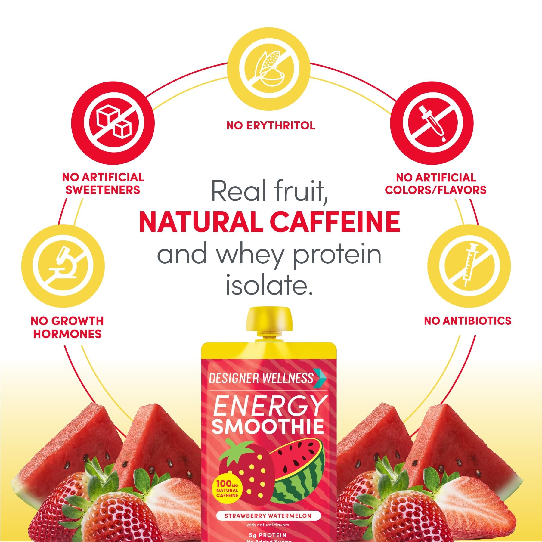 Designer Wellness Energy Smoothie protein swirl illustrating 5g whey protein per serving.