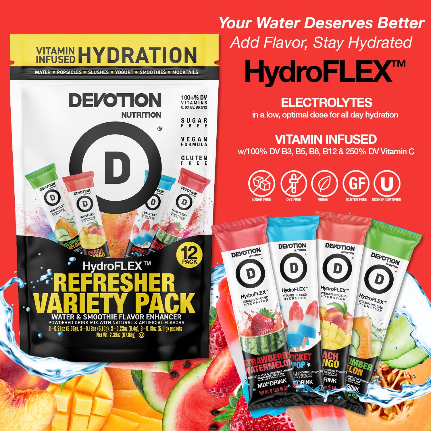 HydroFLEX packet stirred into a smoothie for flavor and nutrients