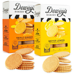 Dewey's Bakery Meyer Lemon cookies box shows bright citrus with real ingredients for a refreshing snack.