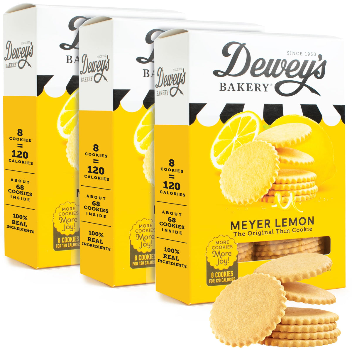 Dewey's Bakery Meyer Lemon Moravian thin cookie on a plate with bright citrus flavor