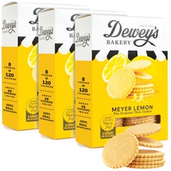 Dewey's Bakery Meyer Lemon Moravian thin cookie on a plate with bright citrus flavor