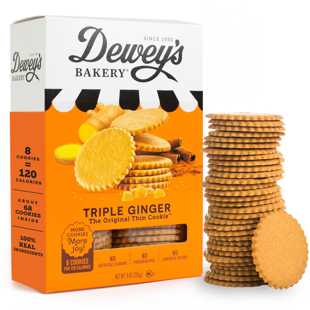 Dewey's Bakery Triple Ginger Cookies box front showing bold flavor cue and packaging