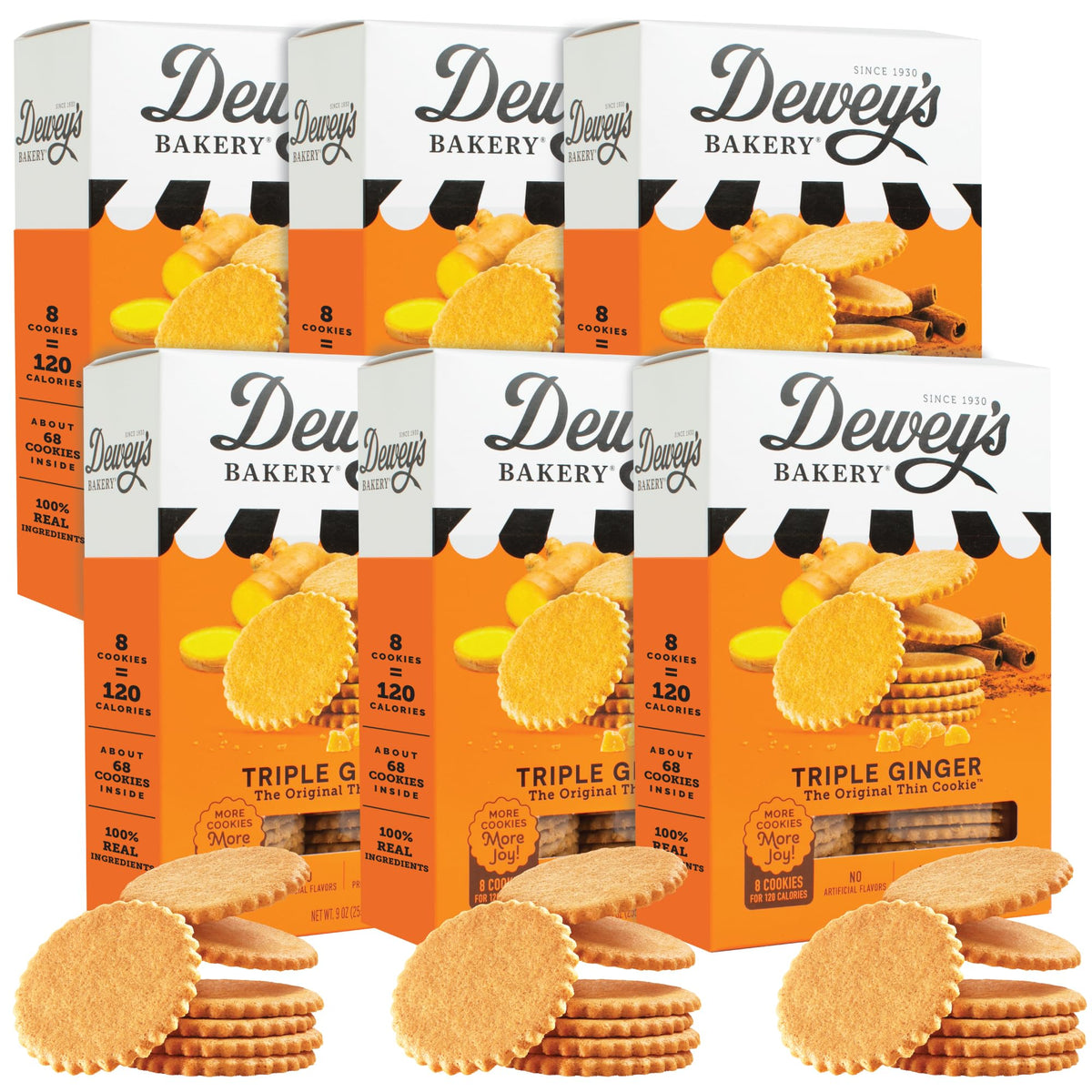 Dewey's Bakery triple ginger Moravian thin cookies pack shows crisp texture and bold ginger flavor.