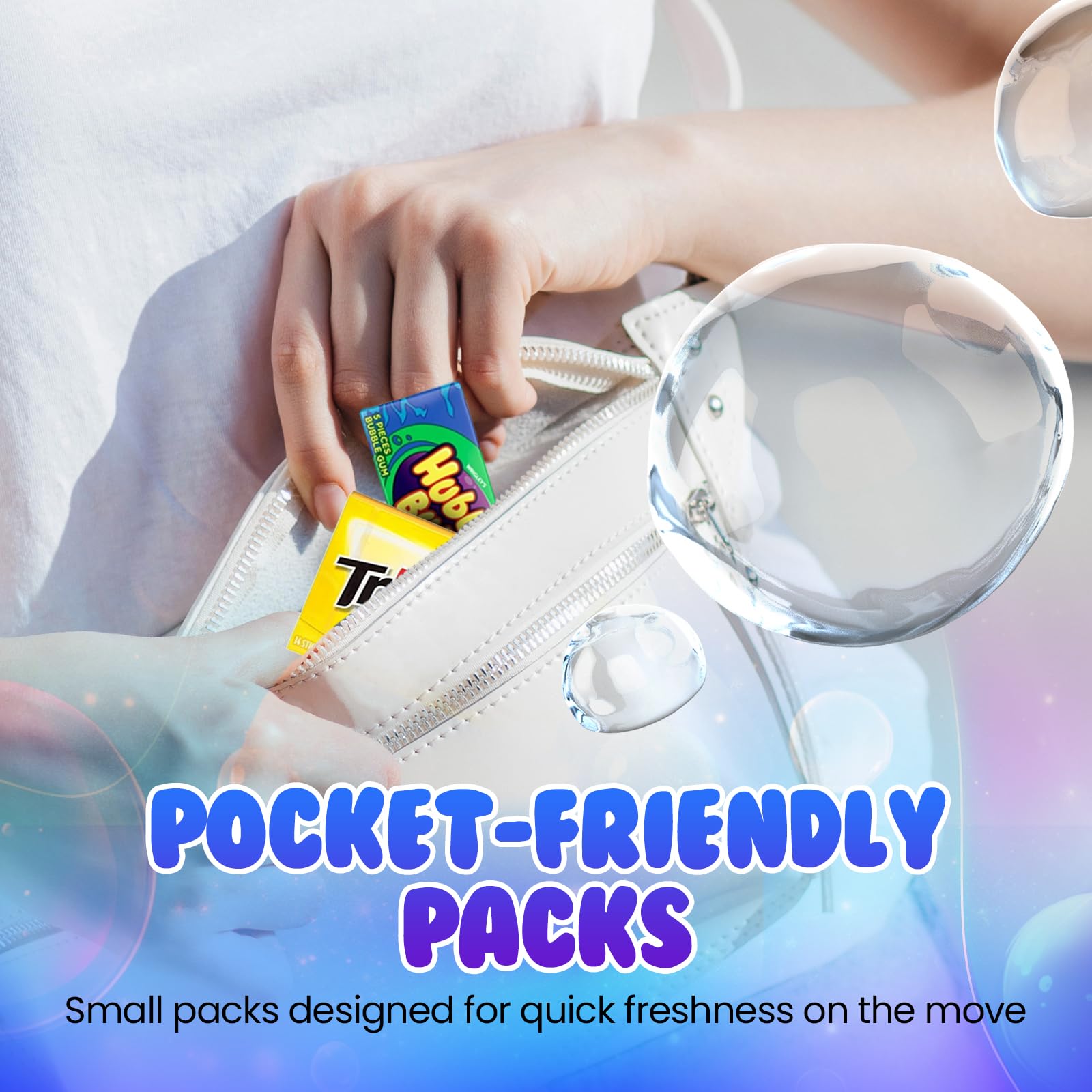 DF LUXURY opened gum stacks inviting, colorful packets ready for sharing.