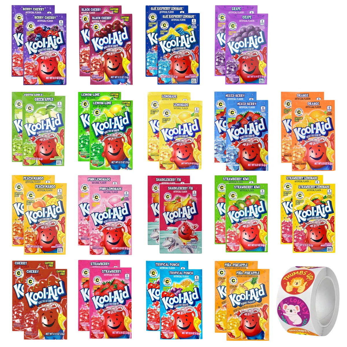 DF LUXURY Kool Aid Packets collection box showcasing 18 flavors for gatherings.