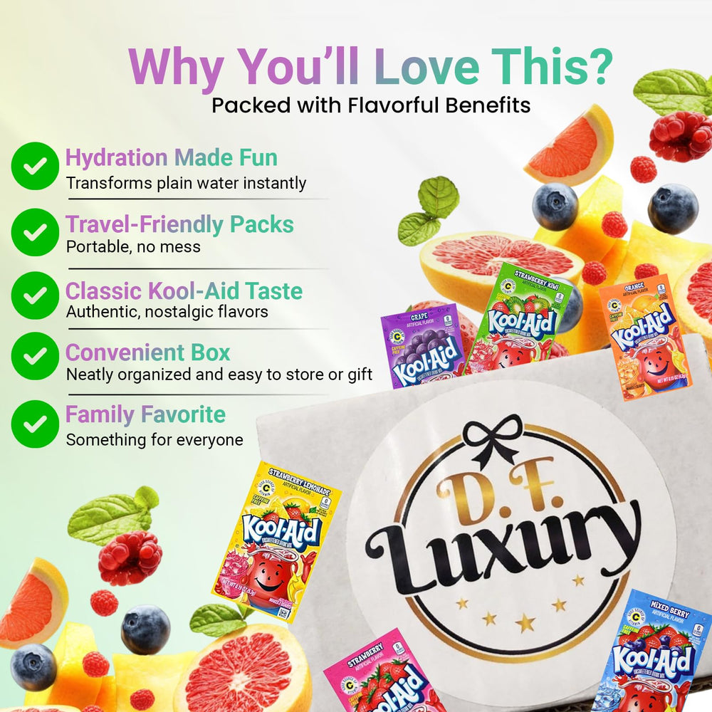 DF LUXURY Kool Aid stickers included, adds fun to a quick drink break.