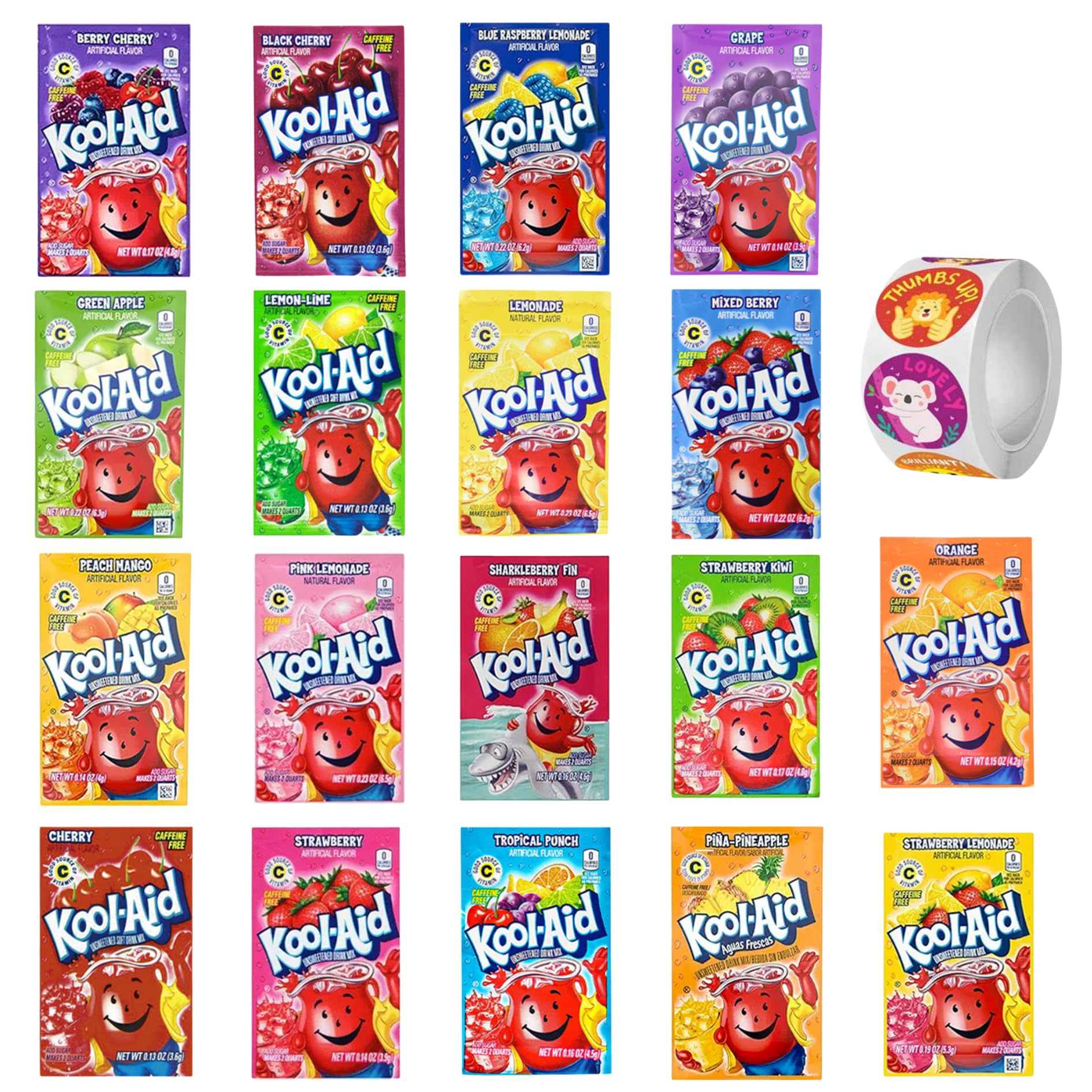 D.F. LUXURY Kool Aid variety box front shows 18 flavors for party prep.