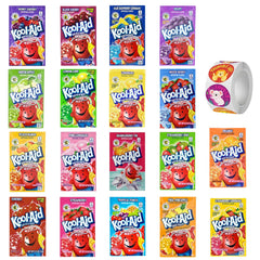 D.F. LUXURY Kool Aid variety box front shows 18 flavors for party prep.