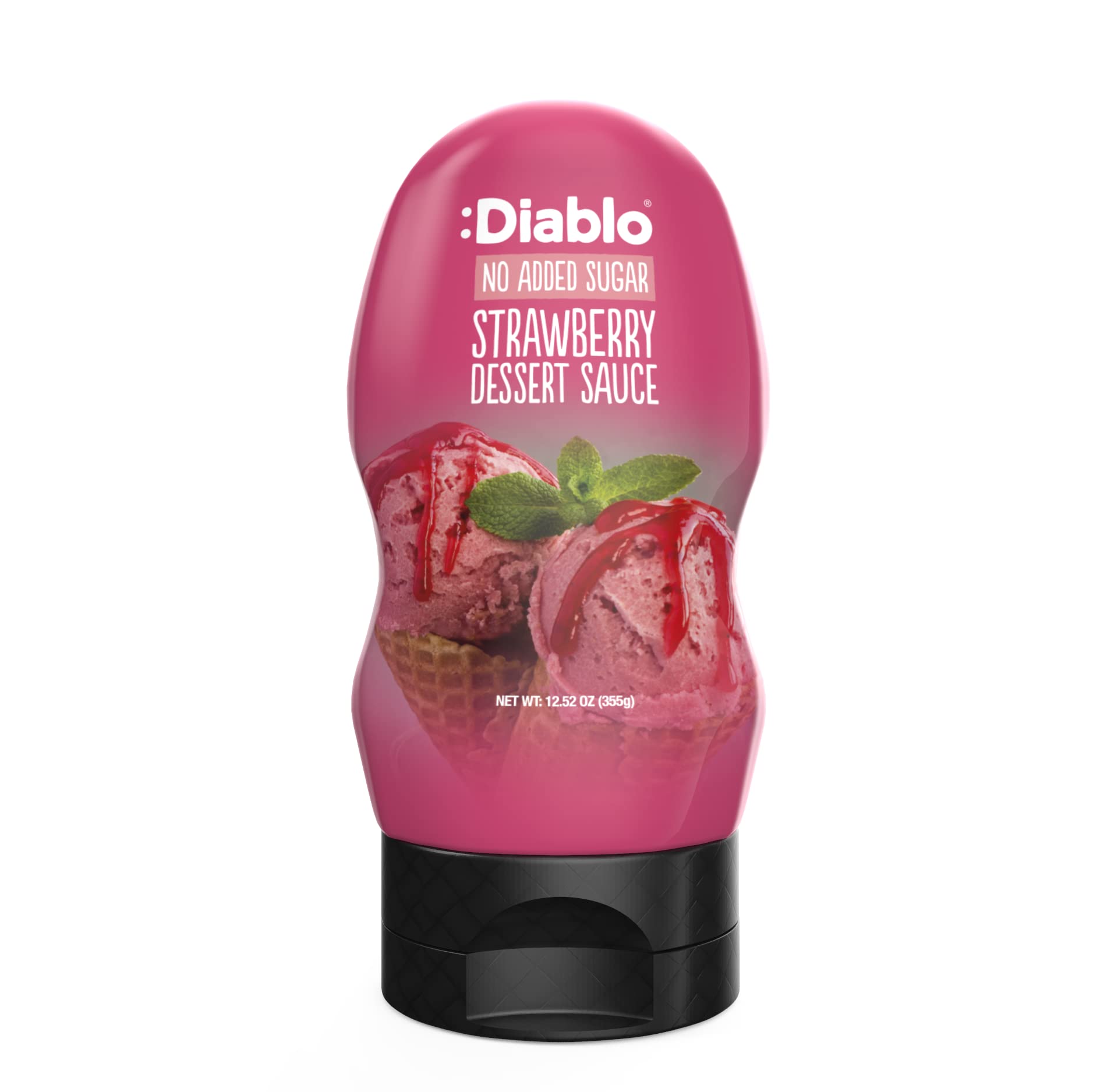 Diablo Strawberry Dessert Sauce jar with natural ingredients for guilt-free flavor on mornings