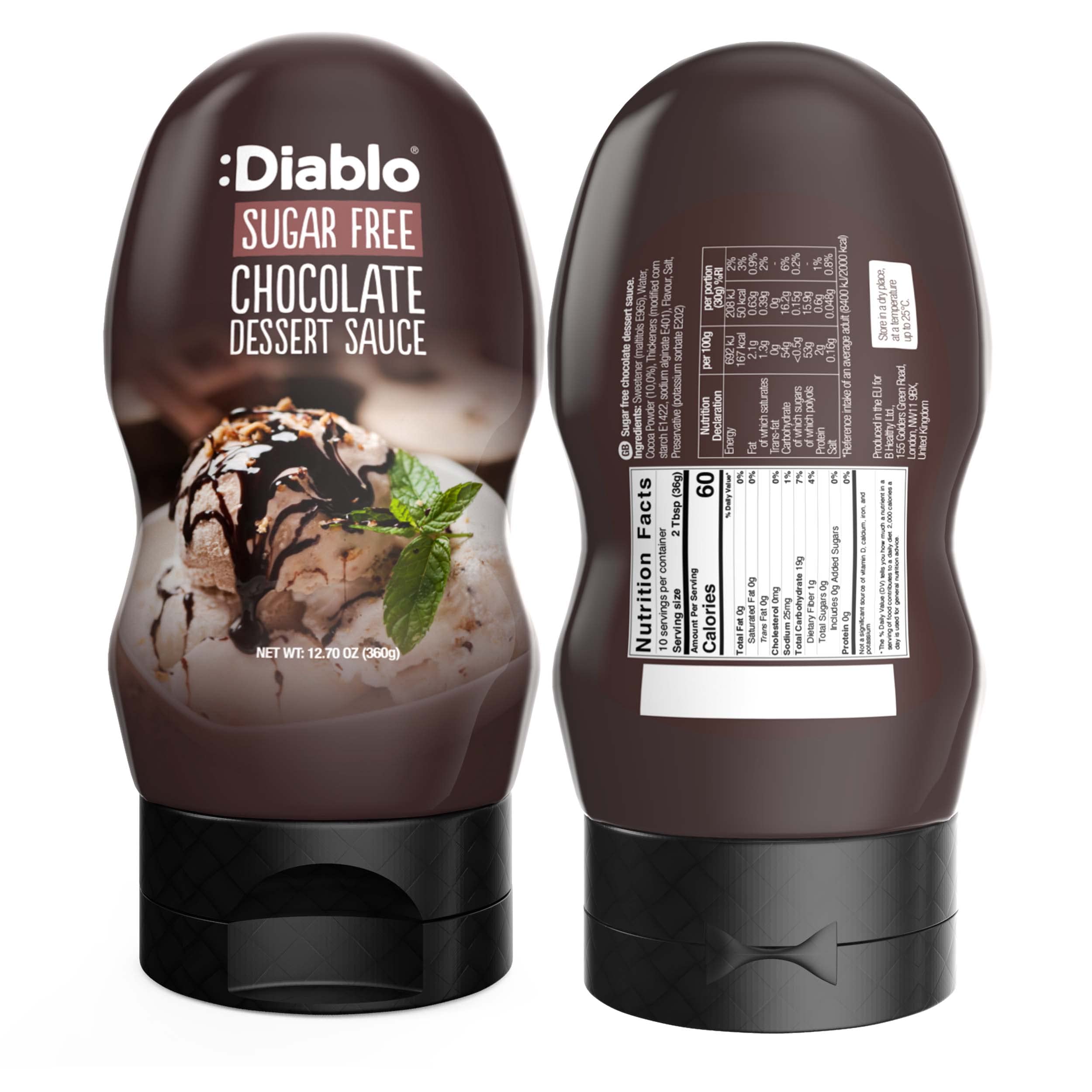 Diablo sugar-free chocolate sauce dispenser bottle for quick toppings