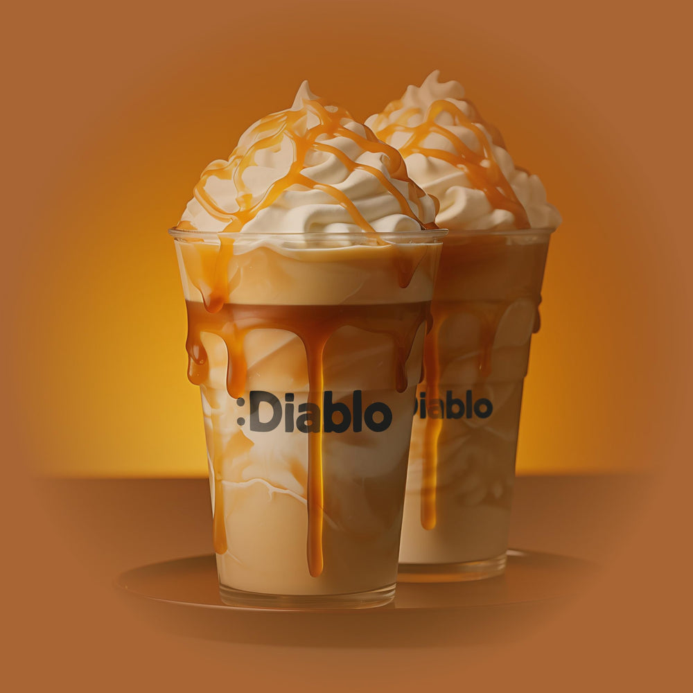 Diablo Sugar Free Salted Caramel jar on counter, ready to drizzle on beverages.