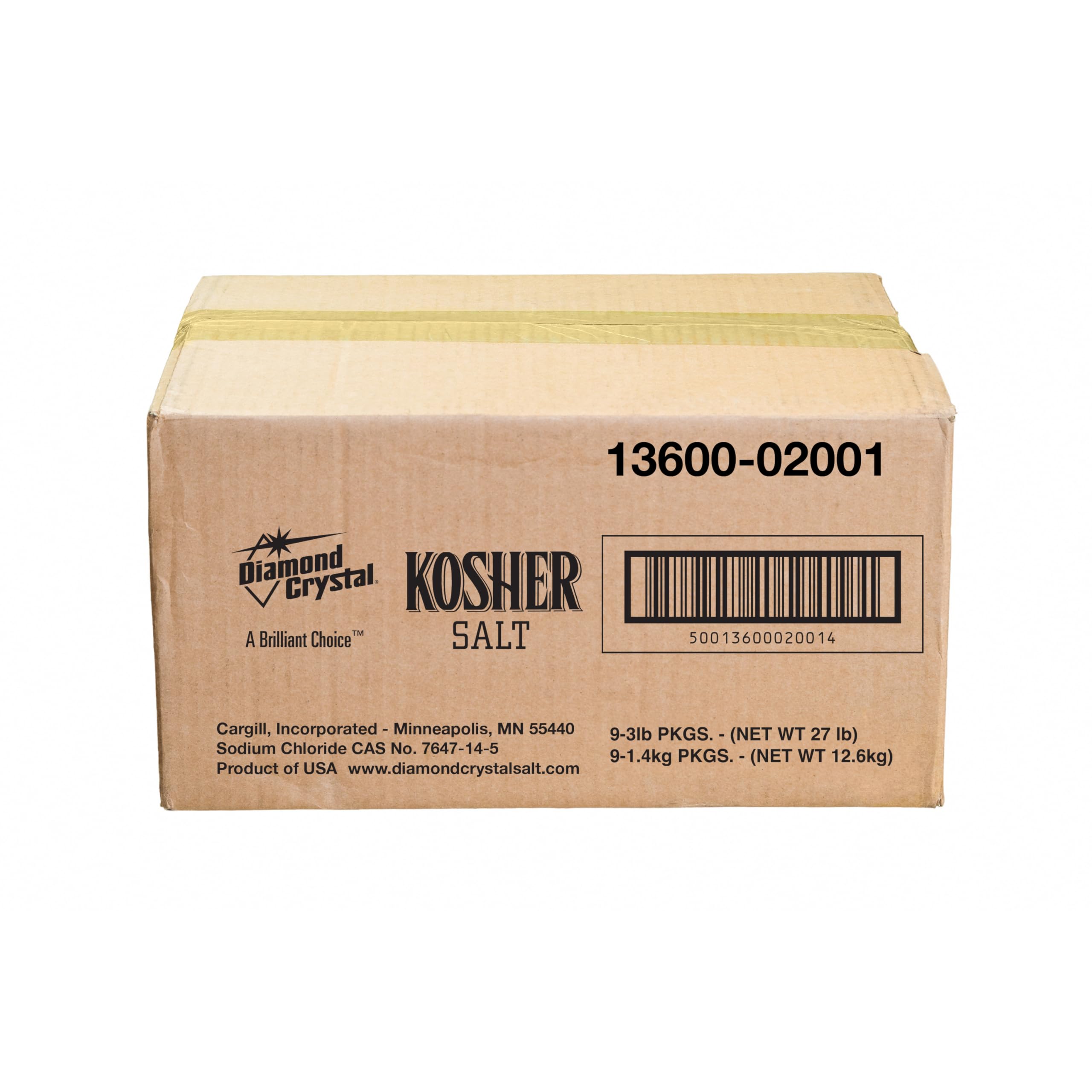 Diamond Crystal Kosher Salt packaging closeup highlighting pure, additive-free seasoning.