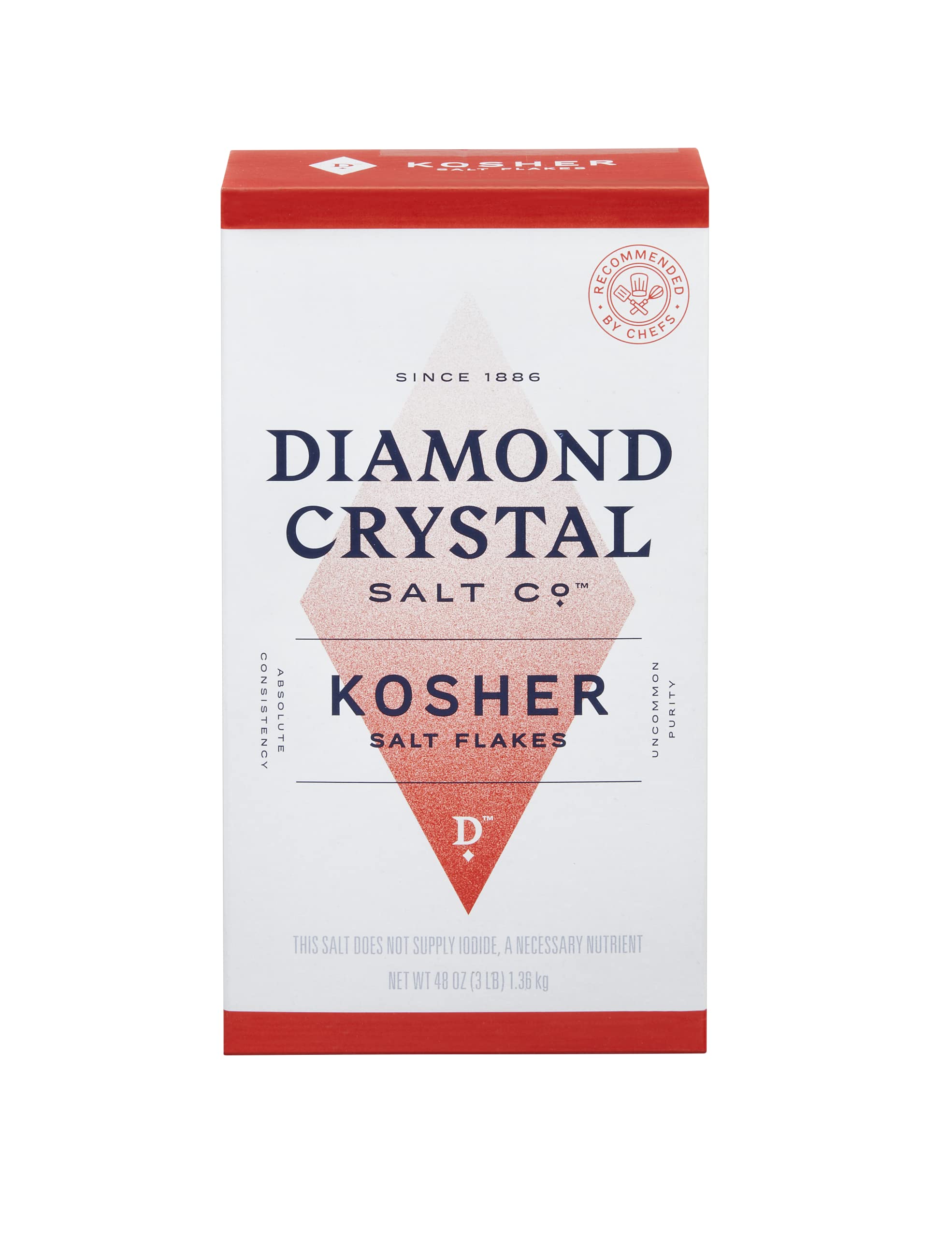 Diamond Crystal Kosher Salt new-look packaging, easy to spot on the shelf