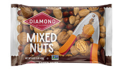 Diamond of California in-shell mixed nuts in bag showcase farm-fresh flavor and protein-packed snacking