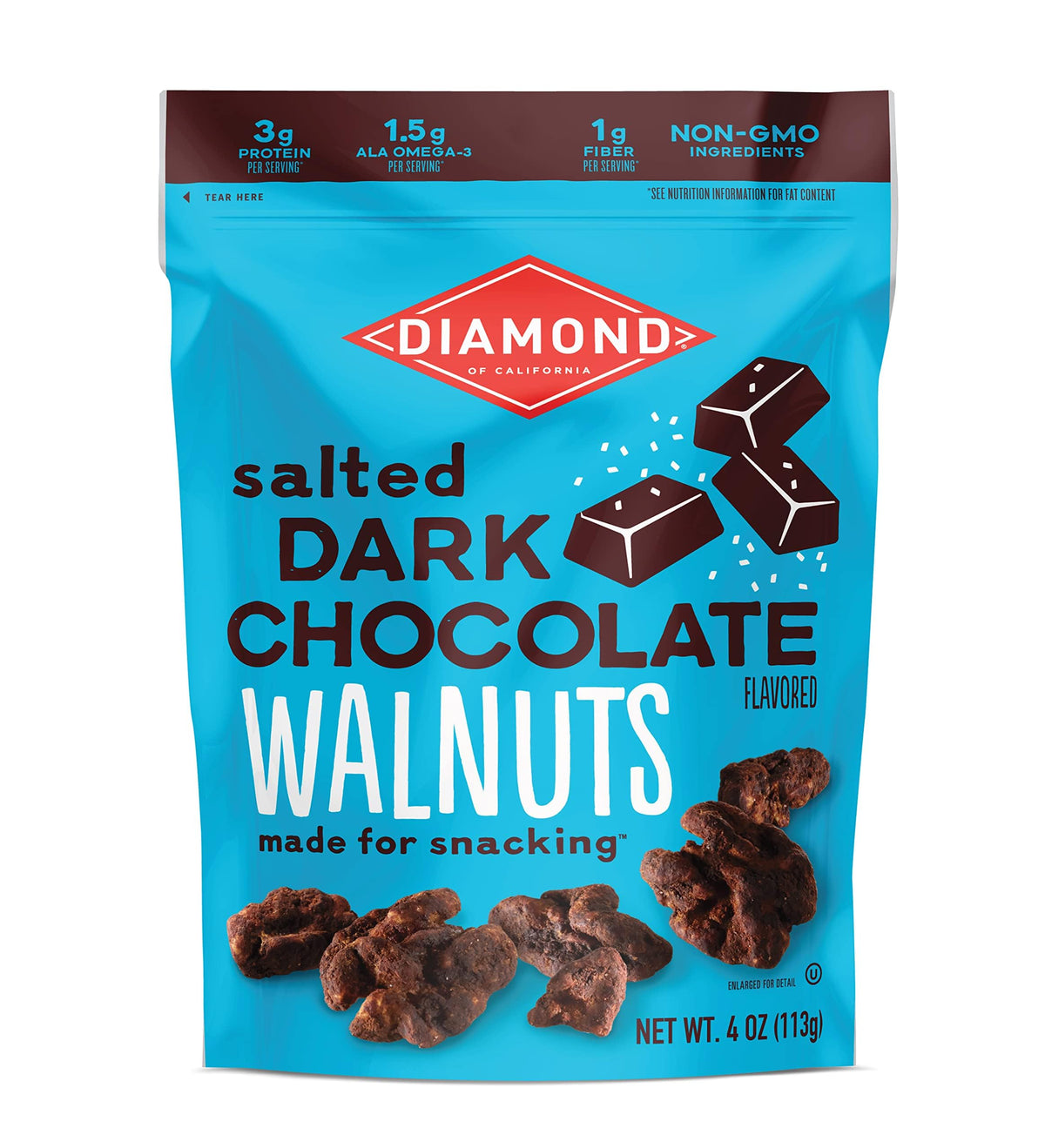 Diamond of California salted dark chocolate walnut snack nuts packshot highlights ready-to-eat convenience