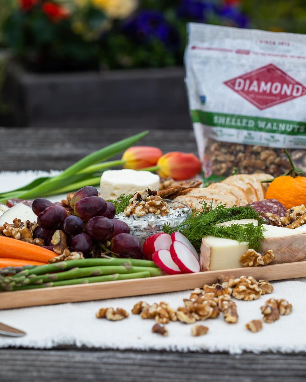 Diamond of California premium walnuts bag, kosher-certified and non-GMO.