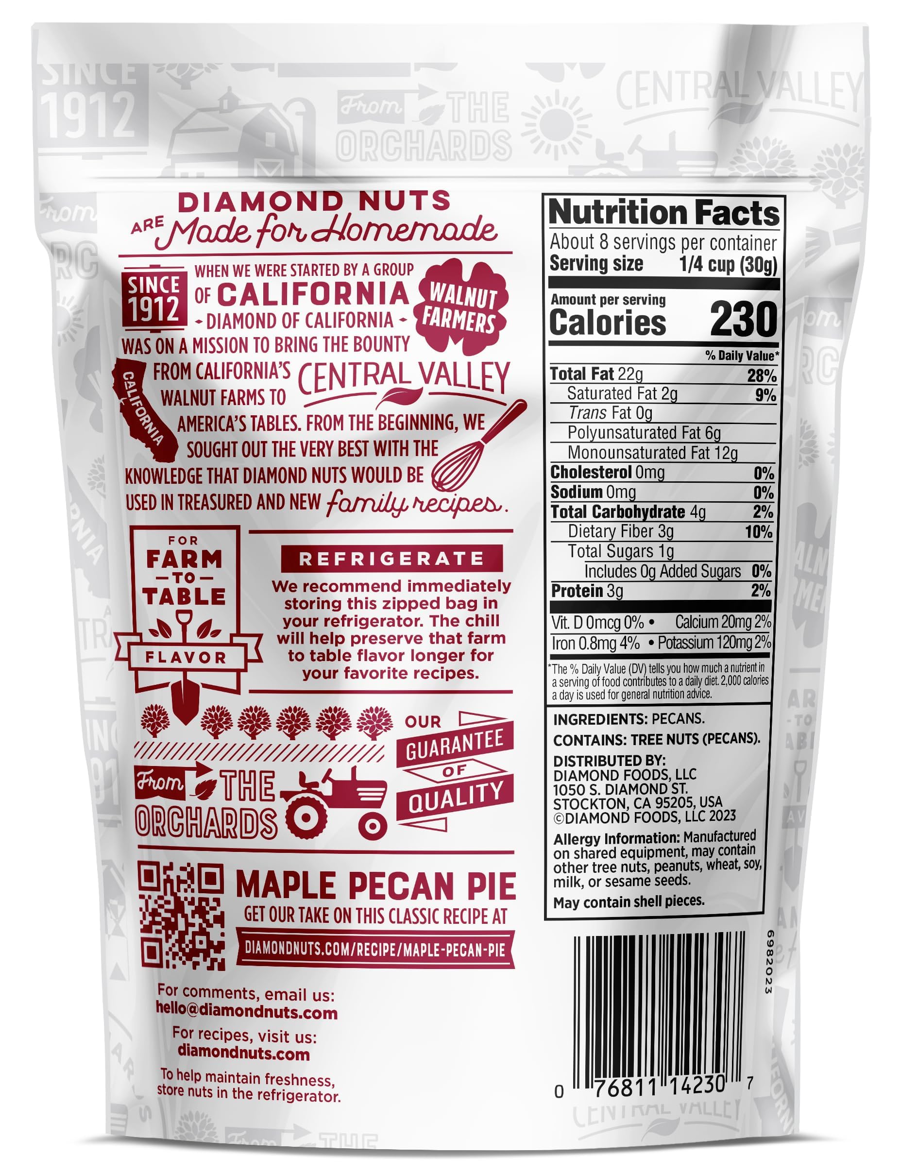 Diamond of California chopped pecans with measuring spoons showing portion control