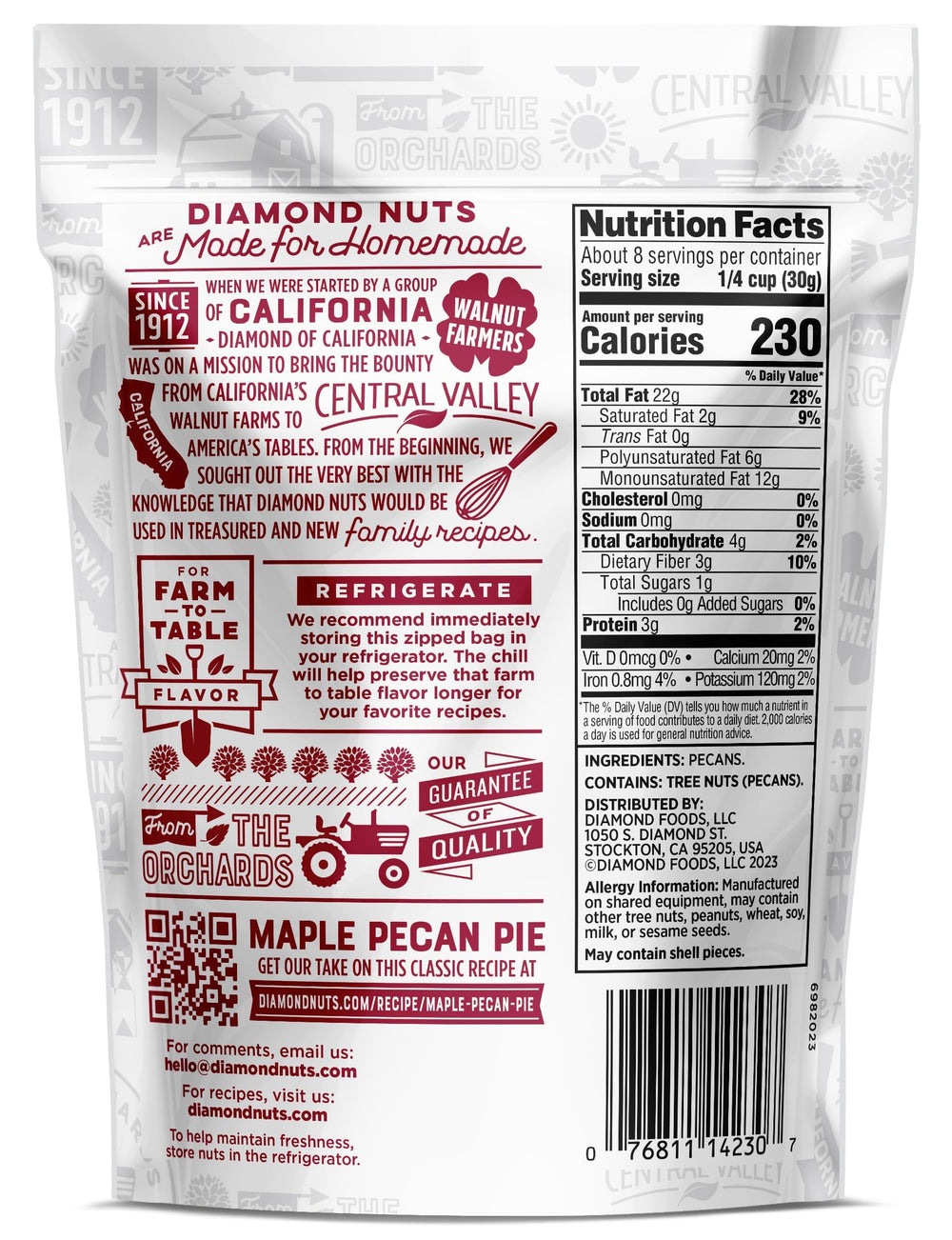Diamond of California chopped pecans with measuring spoons showing portion control