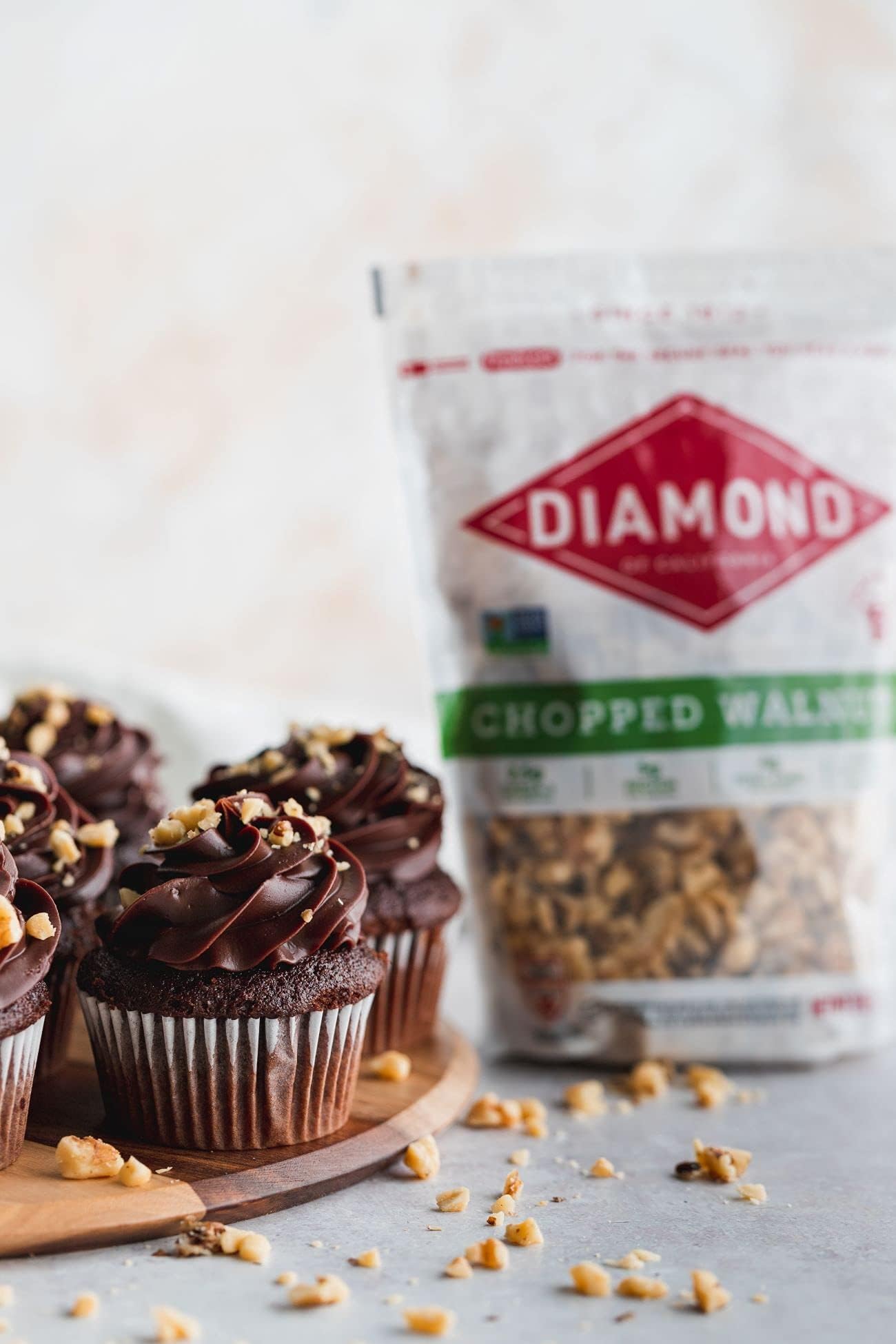 Diamond of California walnut pieces in a trail mix setting.