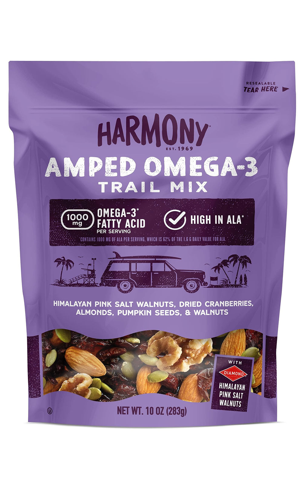 Diamond of California Harmony Amped trail mix in a 10oz pack for on-the-go snacking.