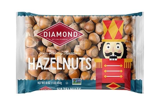 Diamond of California hazelnuts in shell in a 16oz bag, ideal for roasting and snacking.