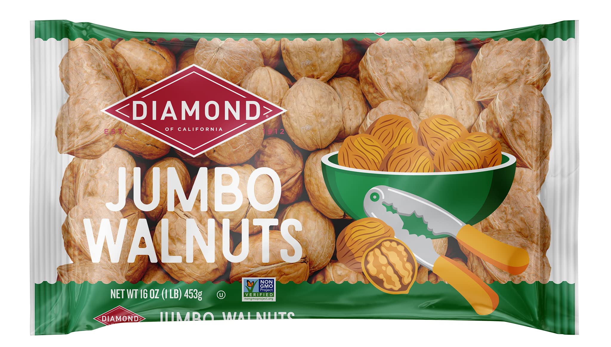 Diamonds Nuts jumbo California walnuts in-shell, ideal for cracking and roasting at home.