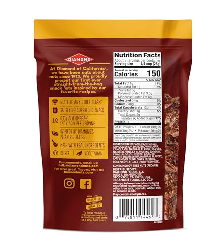 Diamond of California pecan pie nuts glazed close-up, ideal for snacking.