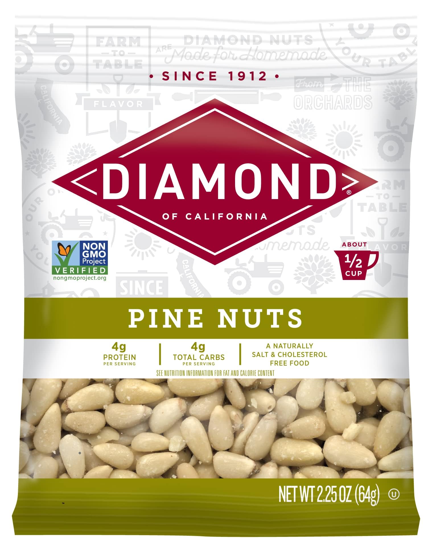 Diamond of California pine nuts in a bag, ready for quick pesto and toppings.