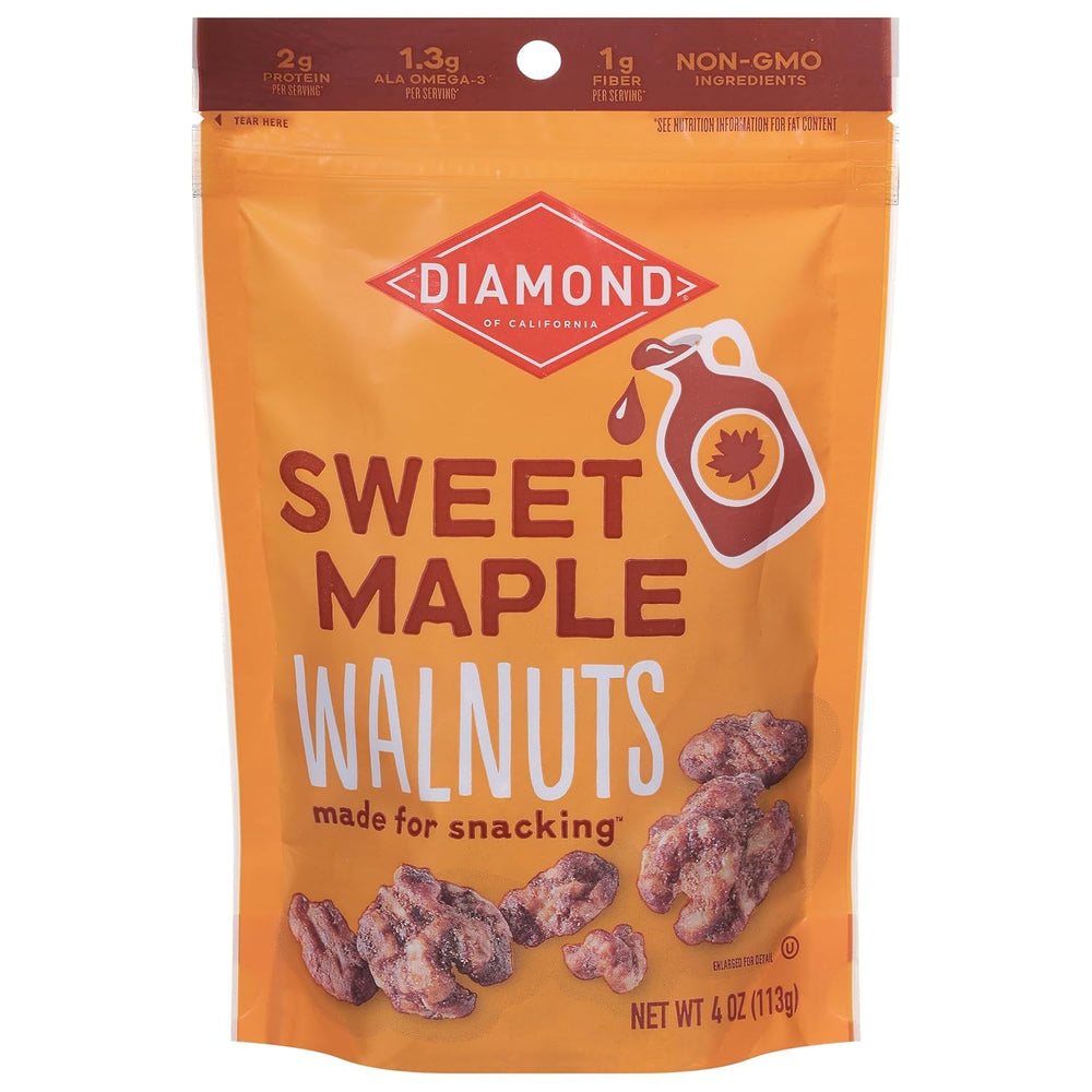 Diamonds Nuts Sweet Maple Walnuts packshot for convenient on-the-go snacking