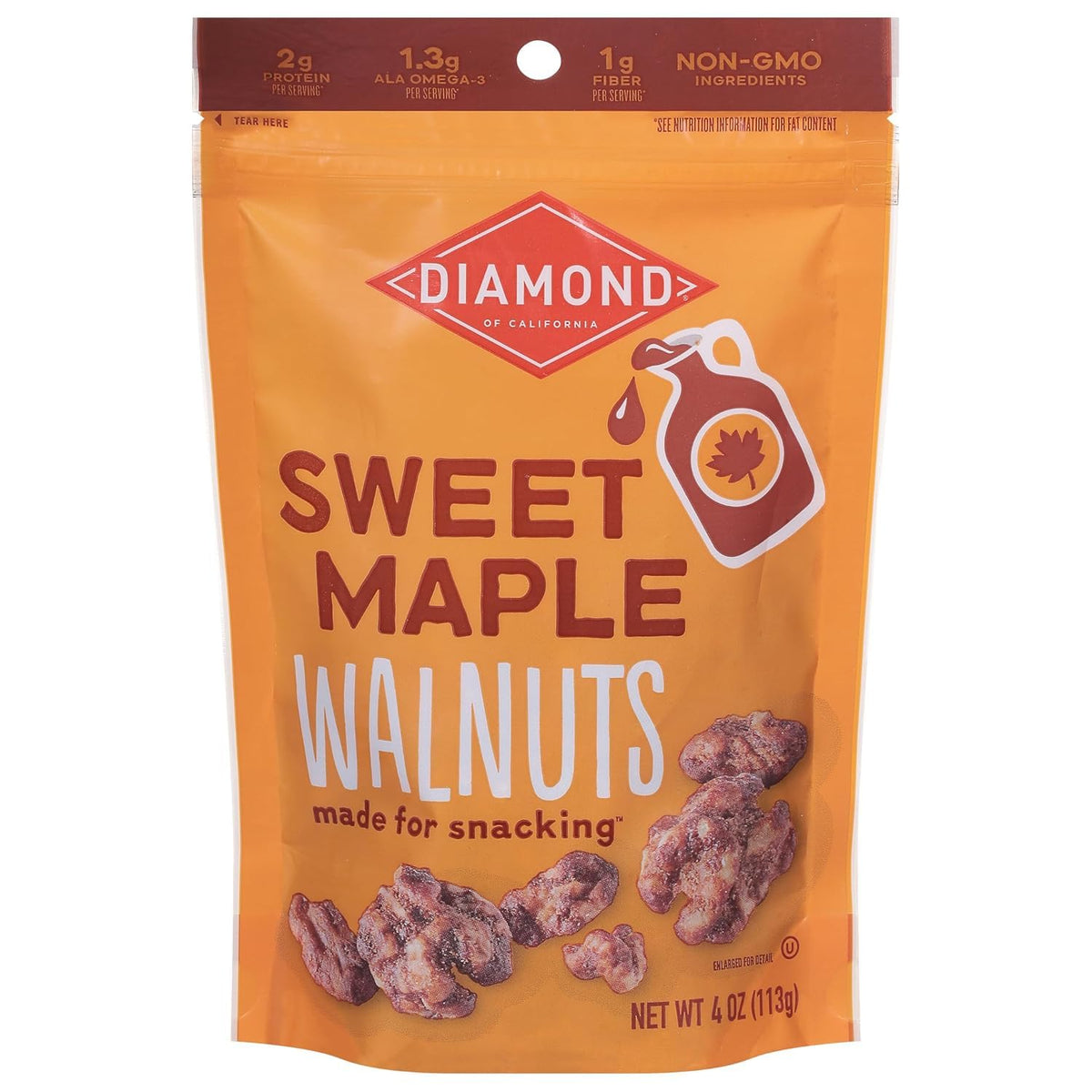 Diamonds Nuts Sweet Maple Walnuts packshot for convenient on-the-go snacking