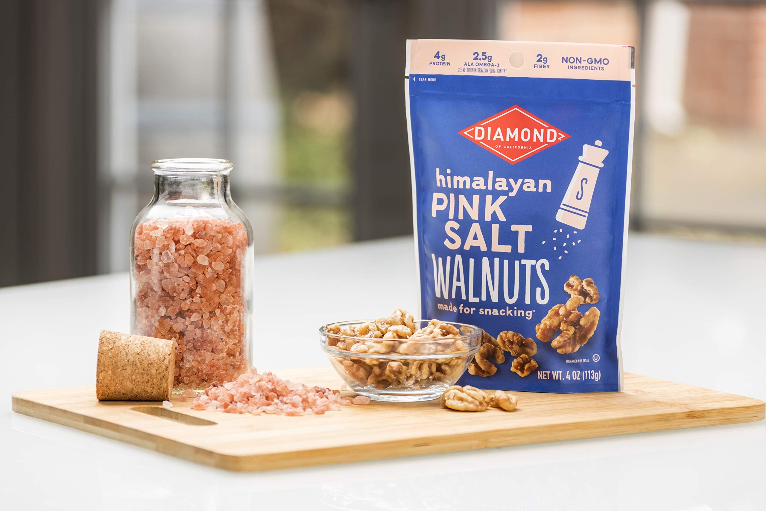 Diamond of California Himalayan Pink Salt Walnuts served on a fresh salad for crunch.