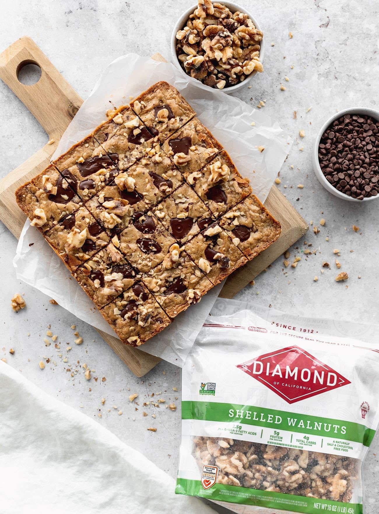Diamonds Nuts shelled walnuts stored in pantry ready for snack or meal prep.