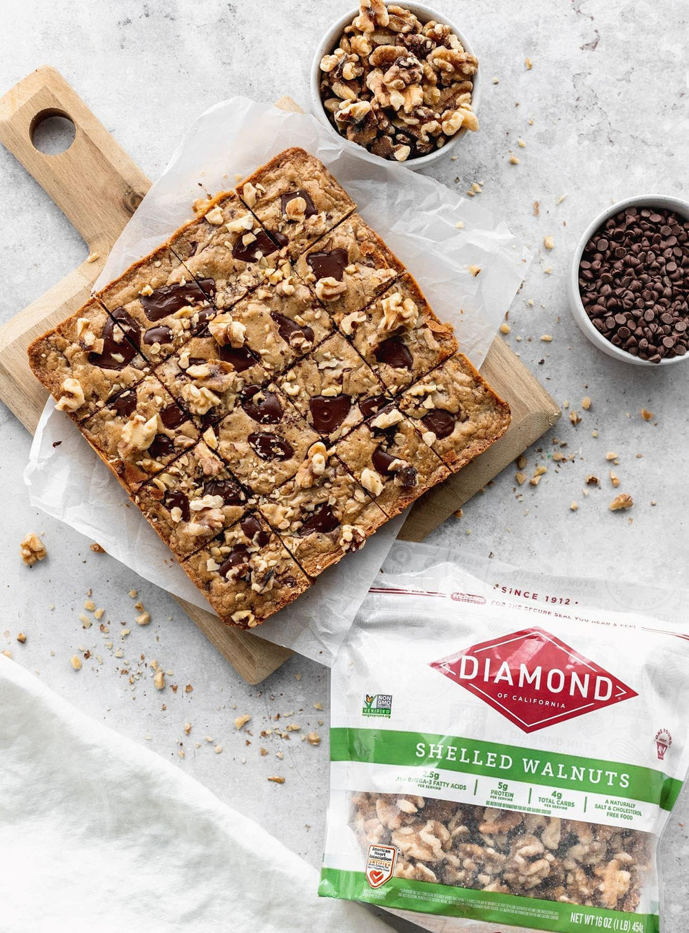 Diamonds Nuts shelled walnuts stored in pantry ready for snack or meal prep.