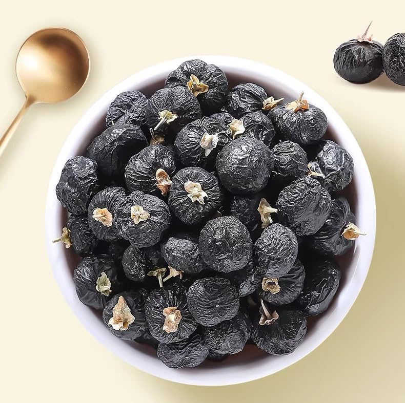 Dian Mai AAAAA black goji in a colorful bowl for toppings and snacks
