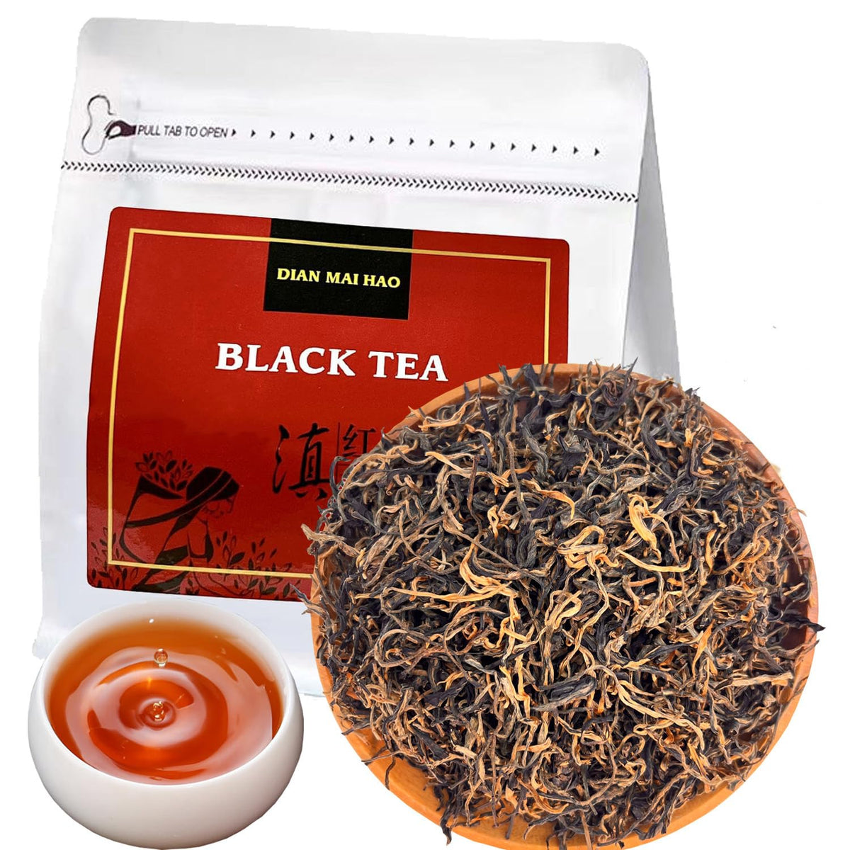 DIAN MAI HAO Yunnan Golden Special tea leaves showing premium organic harvest for bright flavor.