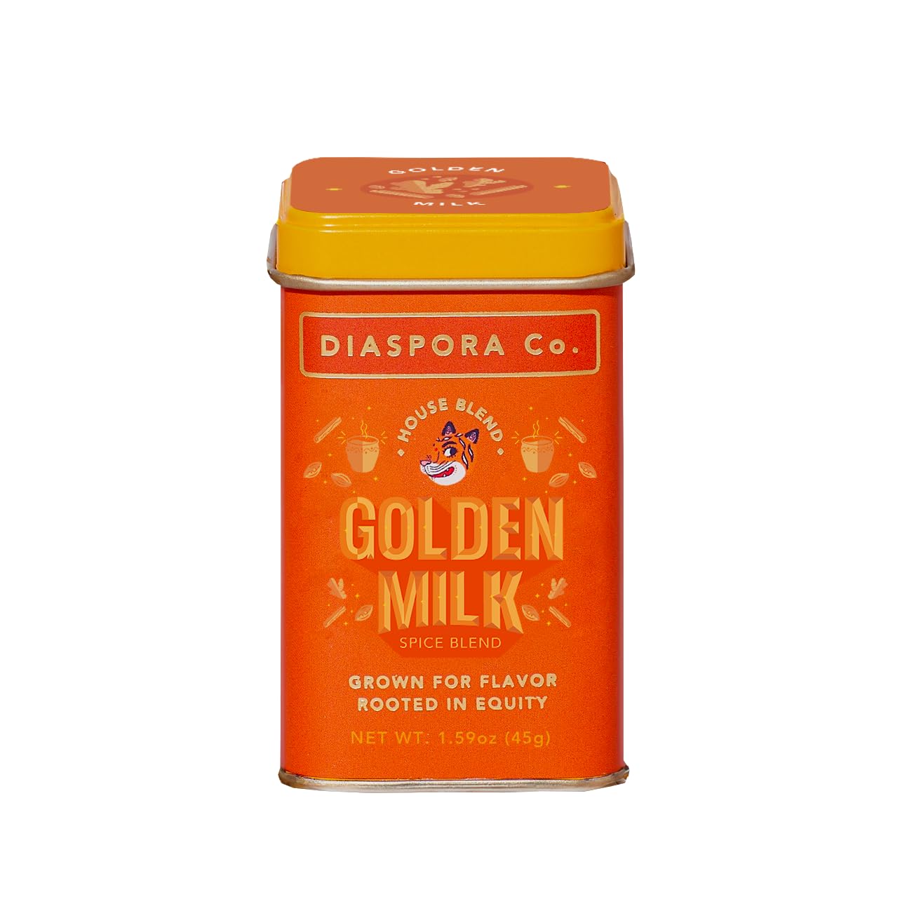 Diaspora Co Golden Milk Spice Blend tin front, ready for everyday use