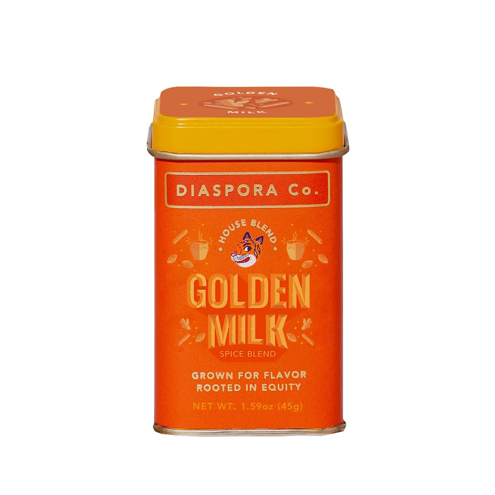 Diaspora Co Golden Milk Spice Blend tin front, ready for everyday use