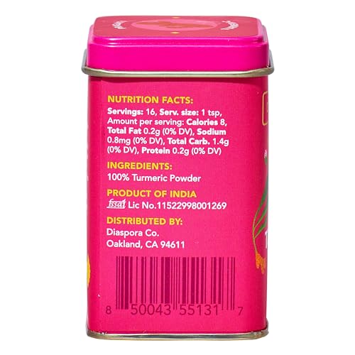 Diaspora Co Pragati turmeric for baking and savory dishes with warm floral notes.