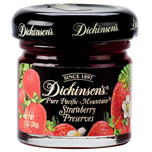 Dickinson's Pure Pacific Mountain Strawberry Preserves jar—ideal topping for upscale hotel breakfasts.