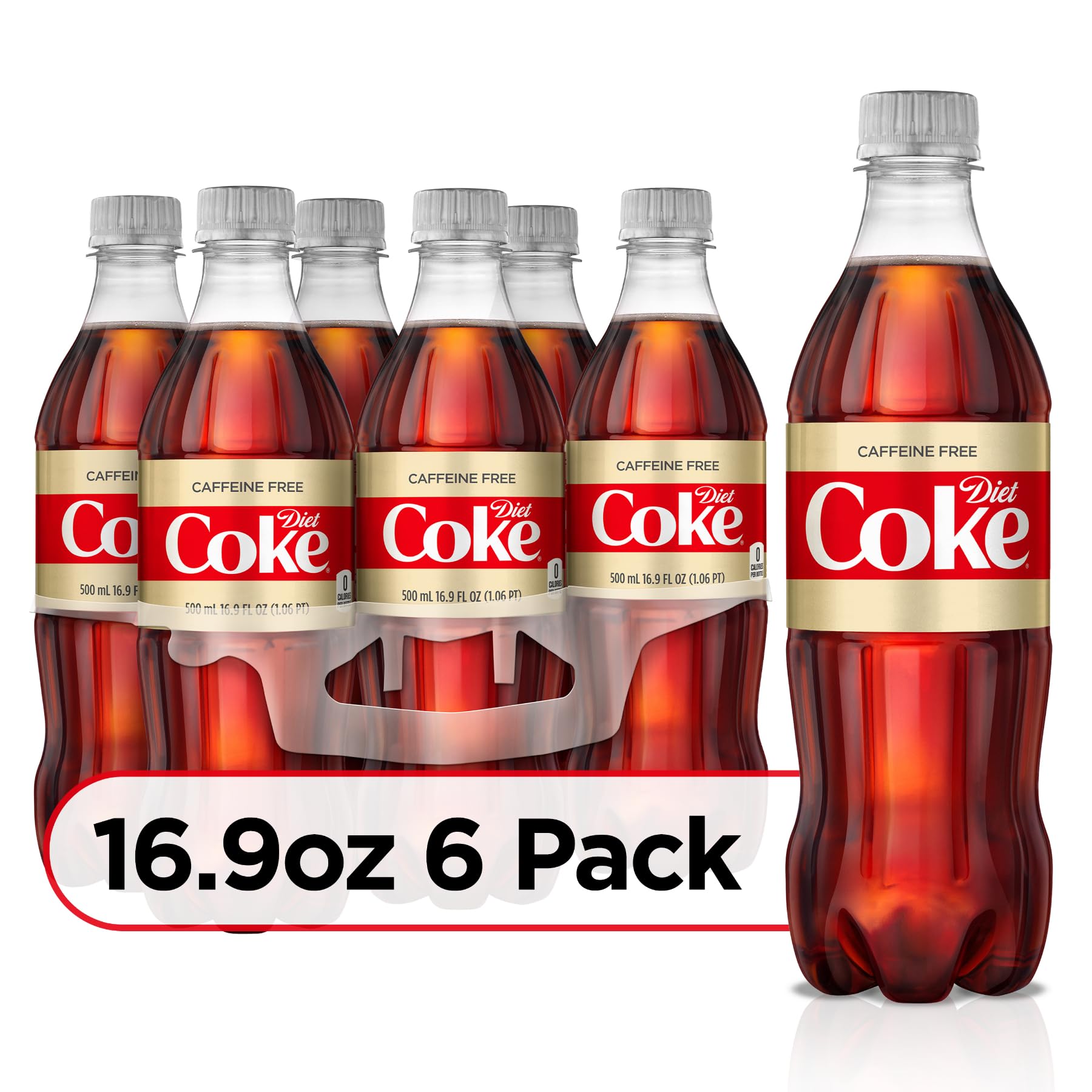Diet Coke caffeine-free six-pack on the table for sharing with friends.