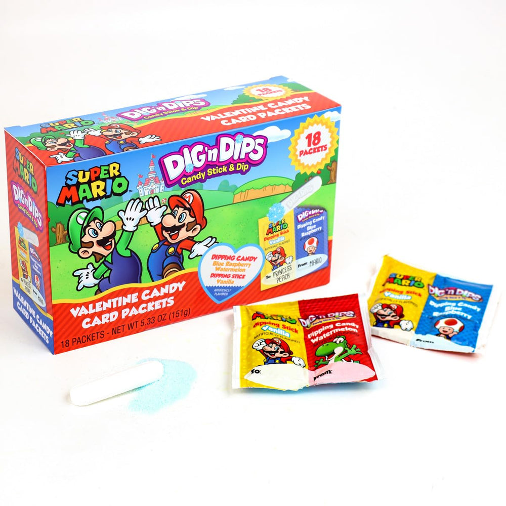 Dig'n Dips Super Mario 18-count Valentine packaging, perfect for gifting or vending.